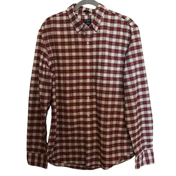 J Crew Factory Size L Red Plaid Flex Oxford Button Up Shirt Slim Fit - Picture 1 of 5